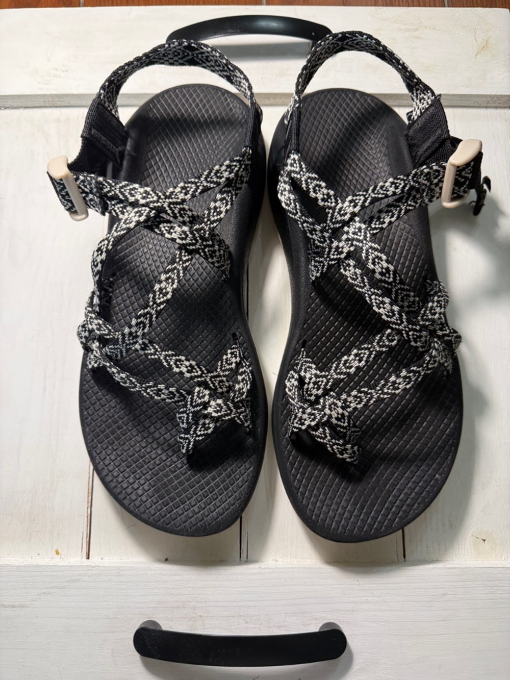 Chaco Black Sandals with Woven White Accent Straps